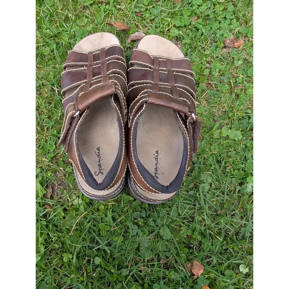 Scandia Woods Mens Brown‎ Leather Fisherman Sandals Sz 10M Strappy Chunky